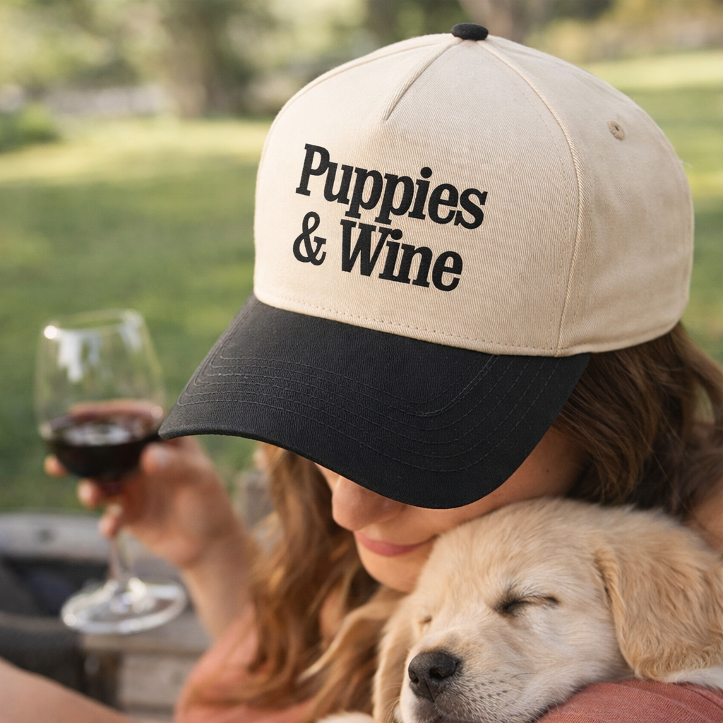 Puppies & Wine Baseball Cap